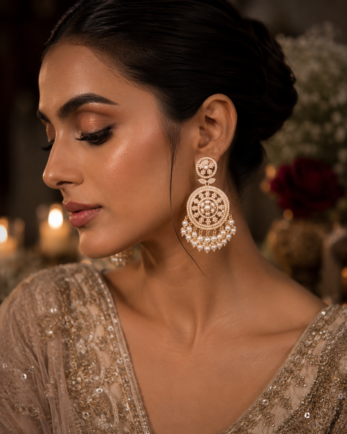 Pearl Royal Medallion Danglers