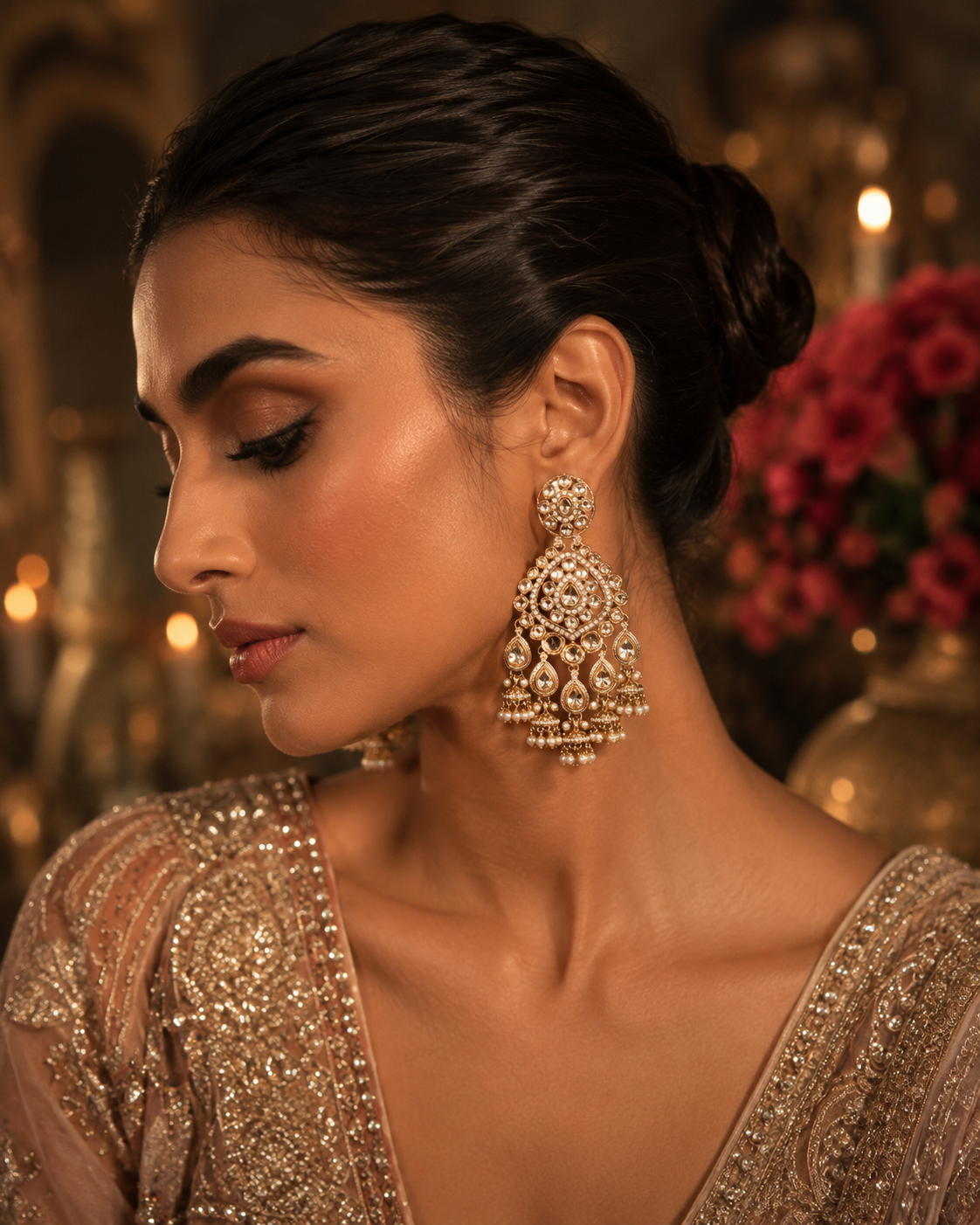 Kundan Pearl Cascade Danglers