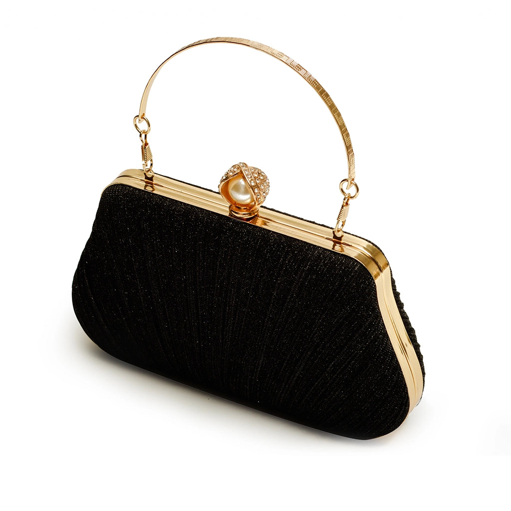 Noir Pleat Pearl Clutch