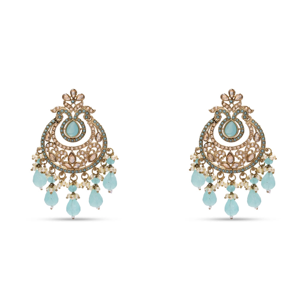 Mint Mayura Danglers with Maang Tikka