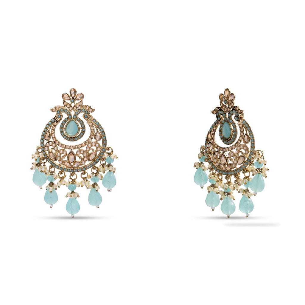 Sky Mayura Danglers with Maang Tikka