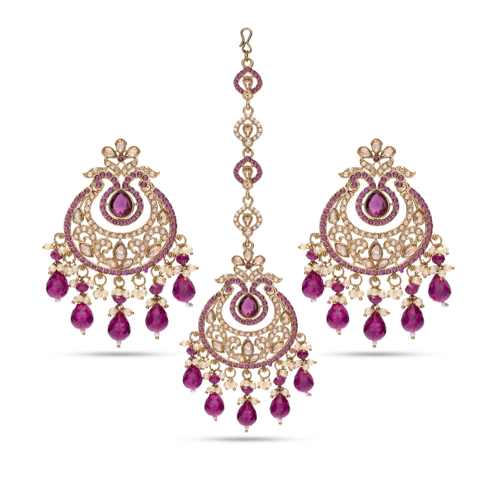 Rose Mayura Danglers with Maang Tikka
