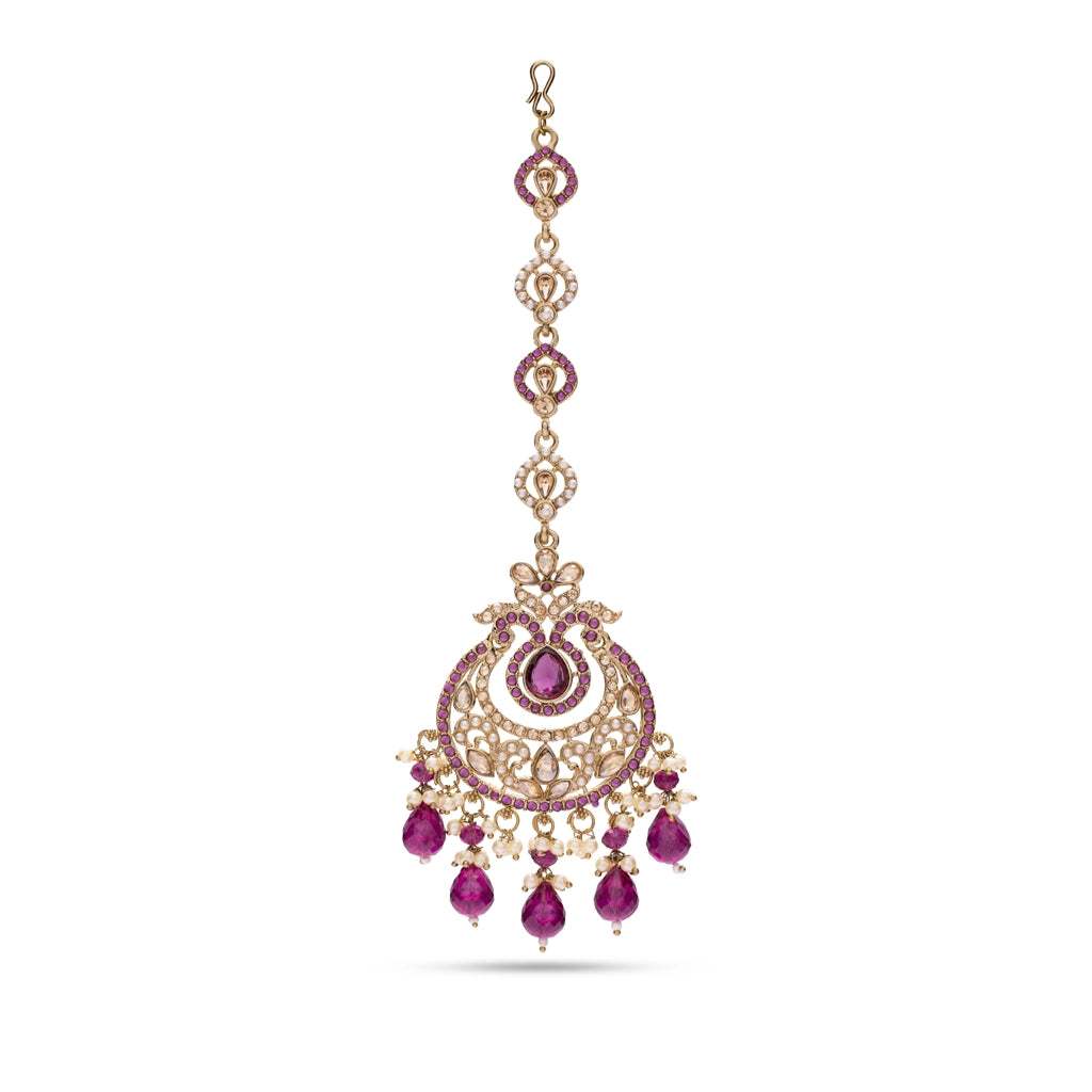 Rose Mayura Danglers with Maang Tikka