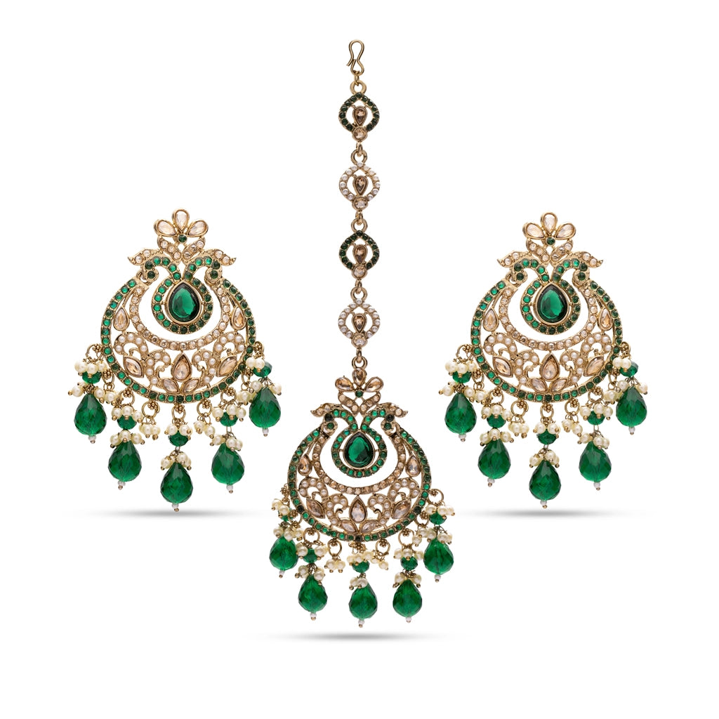 Blue Mayura Danglers with Maang Tikka