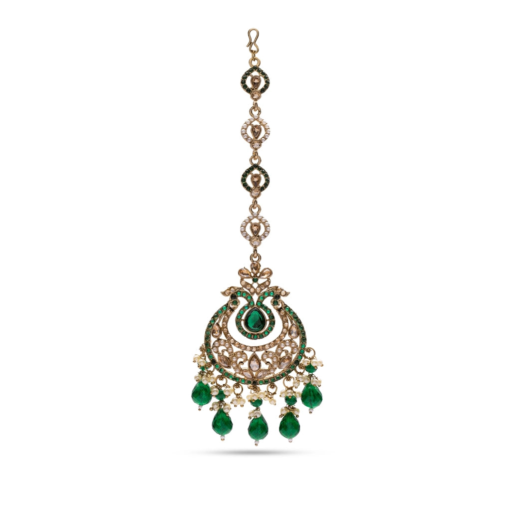 Blue Mayura Danglers with Maang Tikka