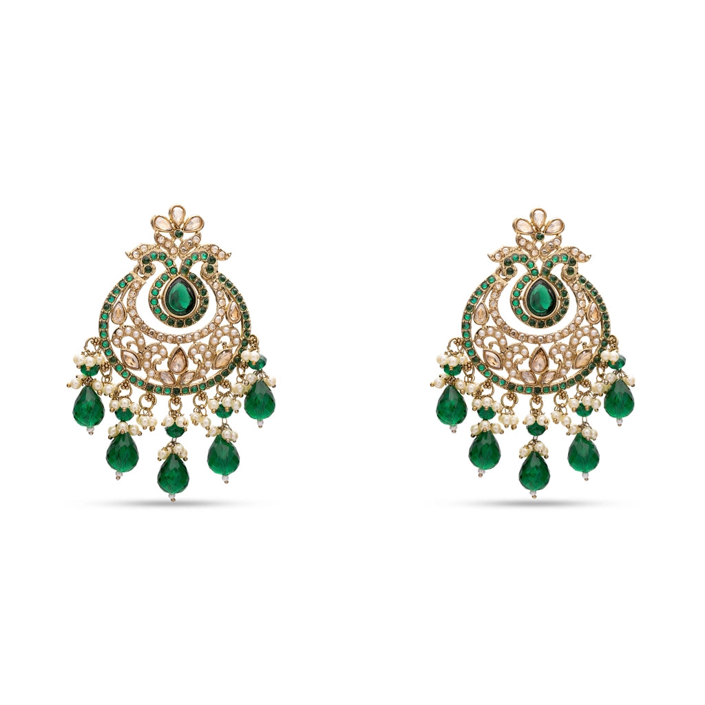 Emerald Mayura Danglers with Maang Tikka