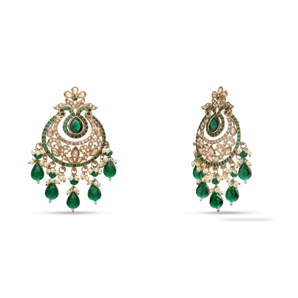 Blue Mayura Danglers with Maang Tikka