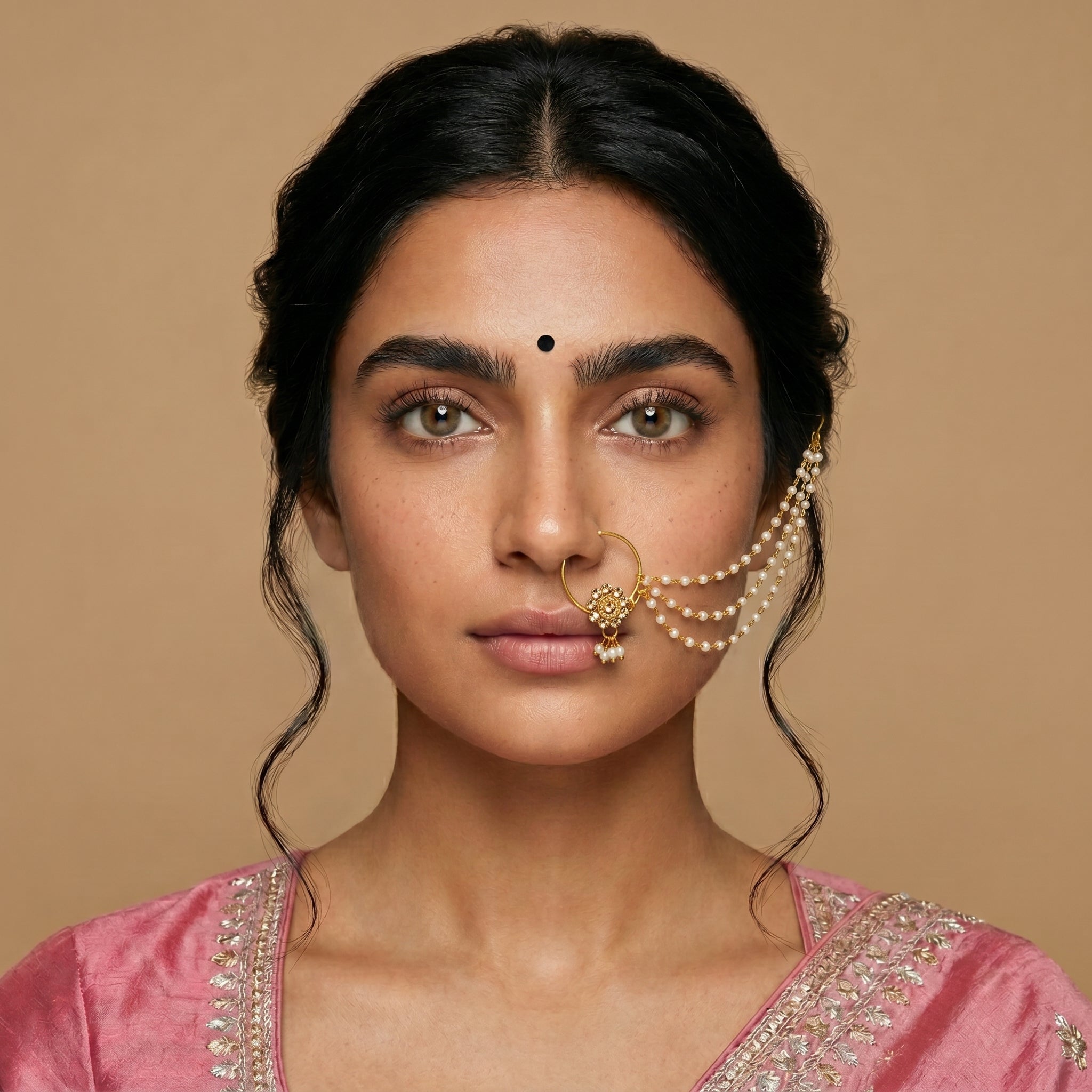 Pearl Radiance Floral Hoop Nath Chain